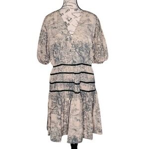 Entro Green Floral Print Surplice Mini Dress | Smocked Waist | Size L | NWT